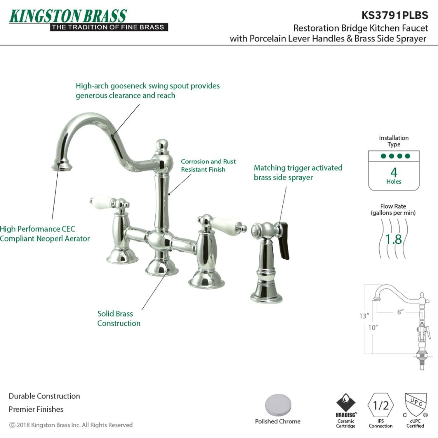 Best Restoration 2-Handle Kitchen Bridge Faucet with Brass Sprayer Bridge Faucets
