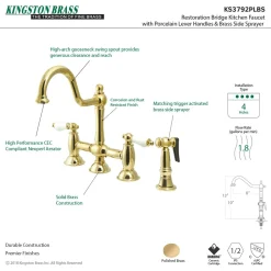 Best Restoration 2-Handle Kitchen Bridge Faucet with Brass Sprayer Bridge Faucets
