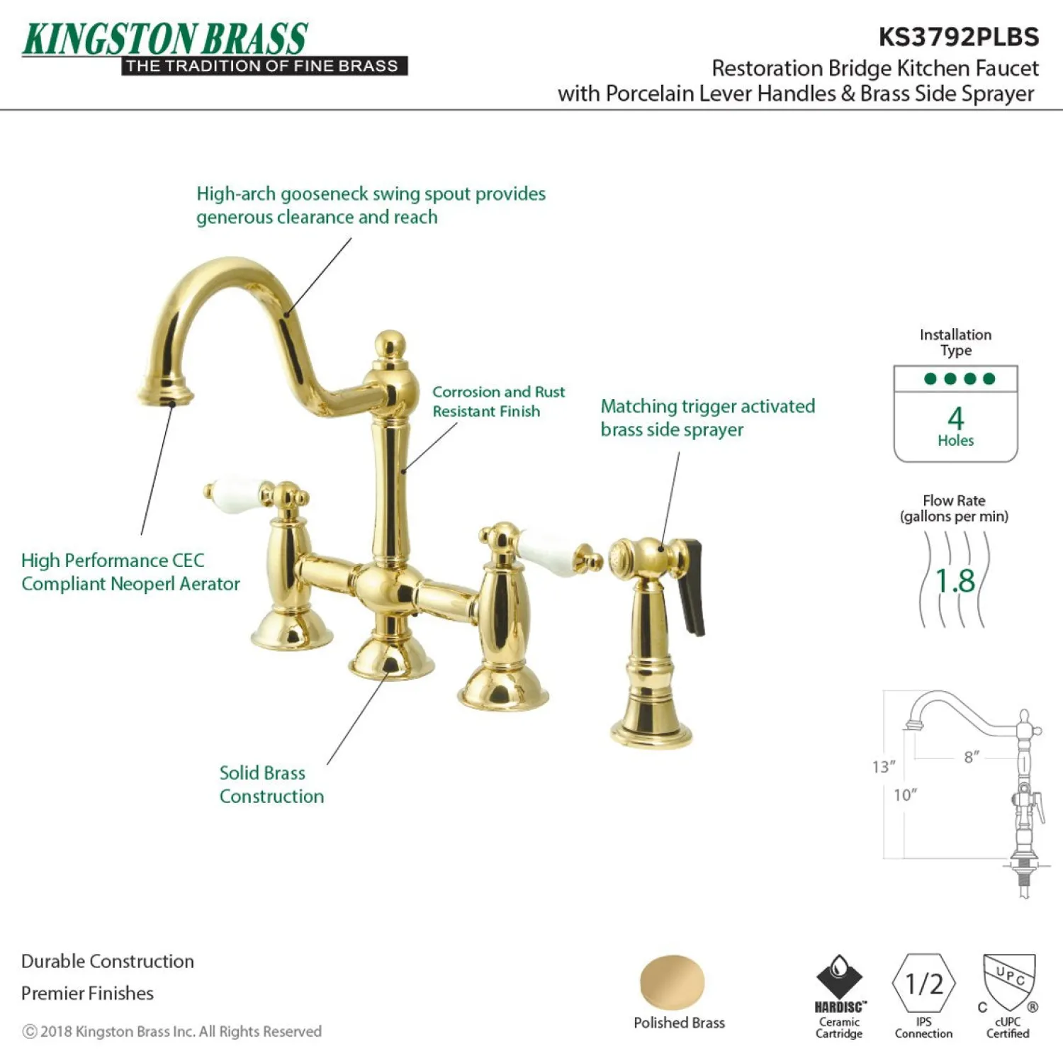 Best Restoration 2-Handle Kitchen Bridge Faucet with Brass Sprayer Bridge Faucets