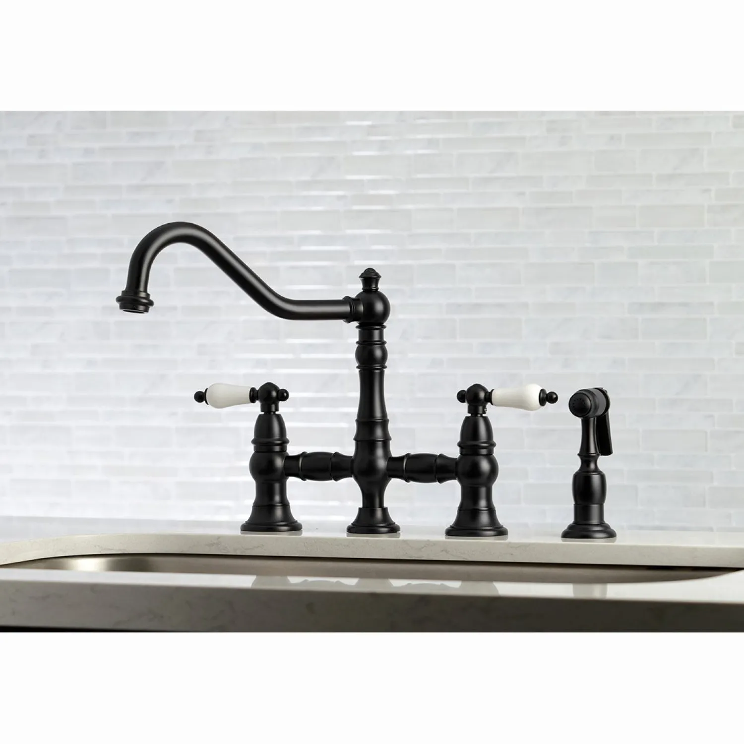 Discount Restoration 8-Inch Bridge Kitchen Faucet with Sprayer Faucets With Side Spray|Bridge Faucets