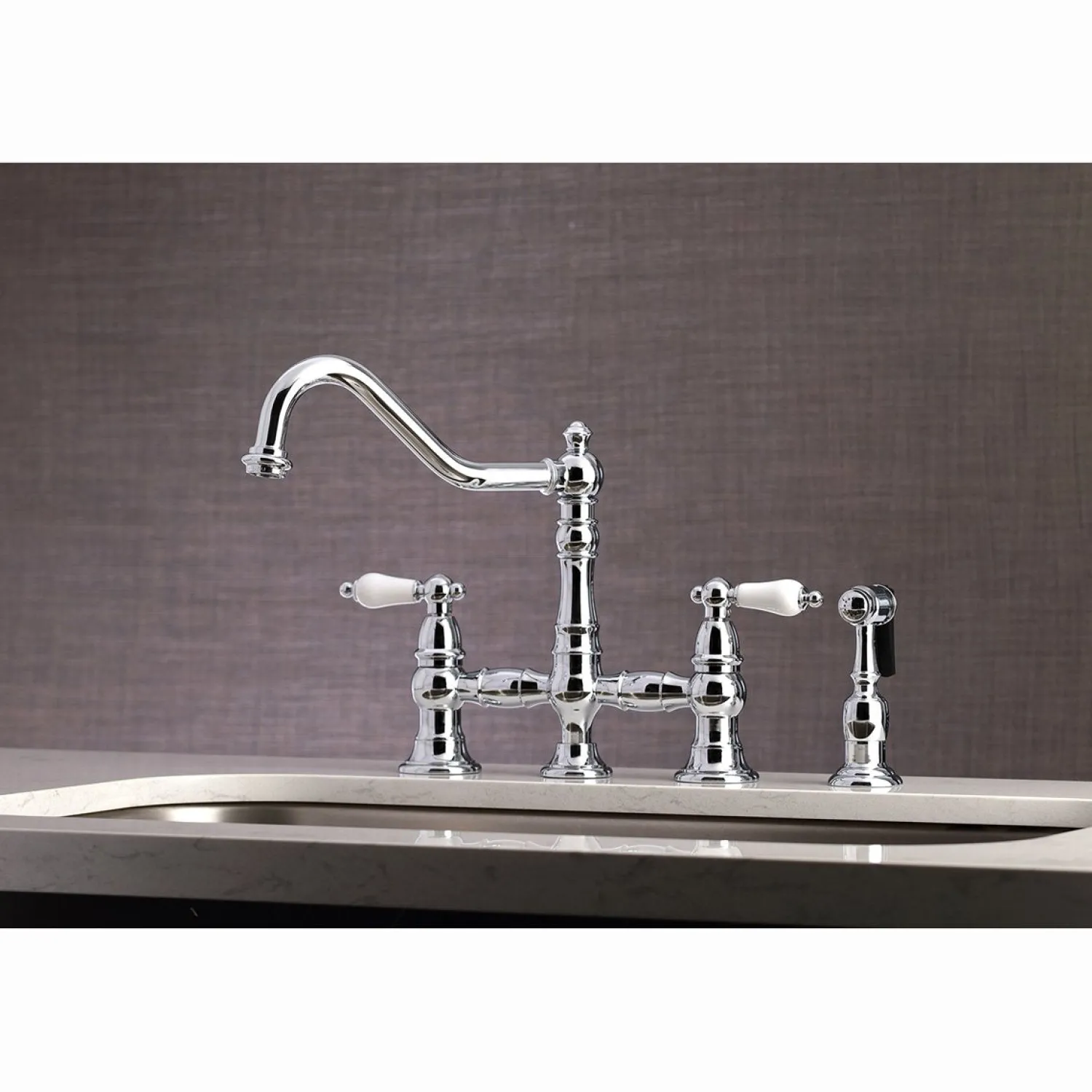 Discount Restoration 8-Inch Bridge Kitchen Faucet with Sprayer Faucets With Side Spray|Bridge Faucets