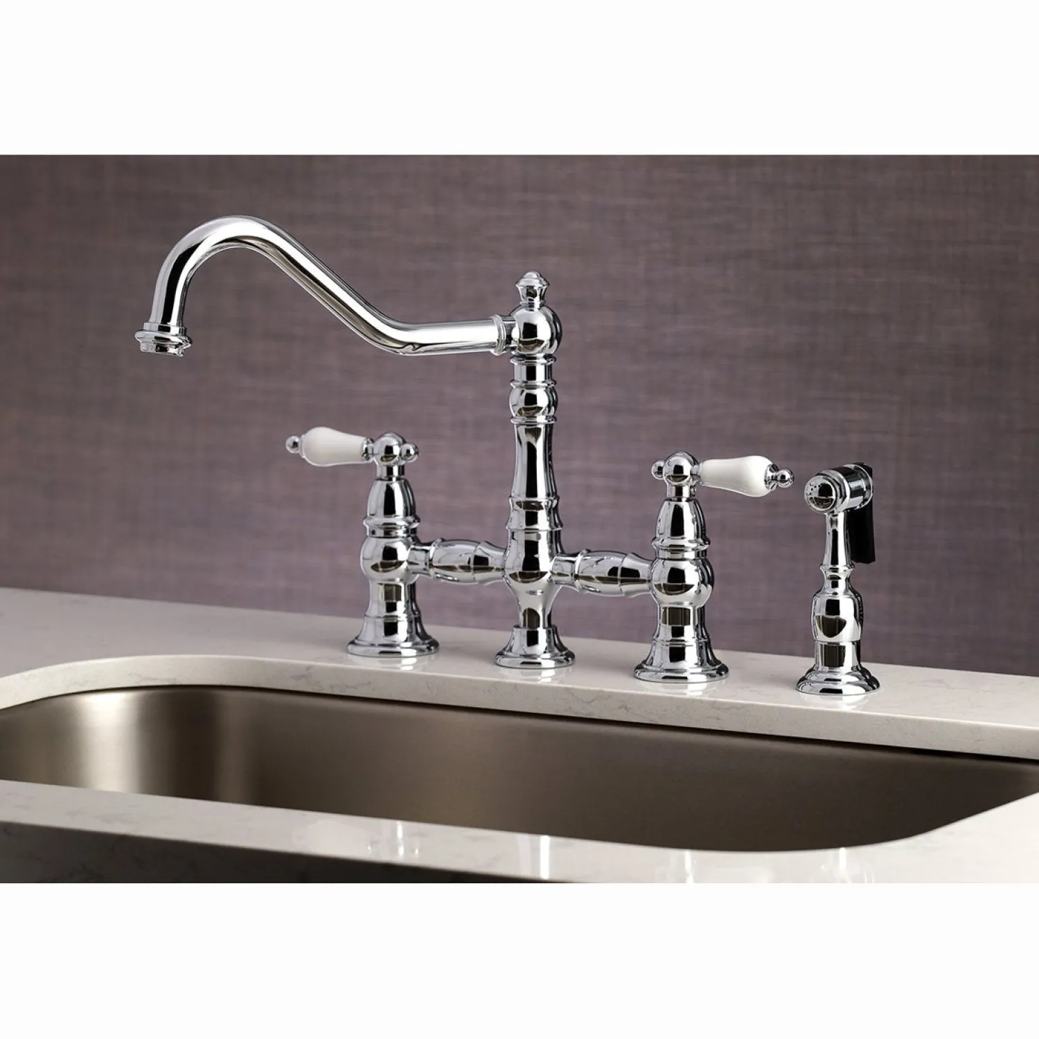 Discount Restoration 8-Inch Bridge Kitchen Faucet with Sprayer Faucets With Side Spray|Bridge Faucets