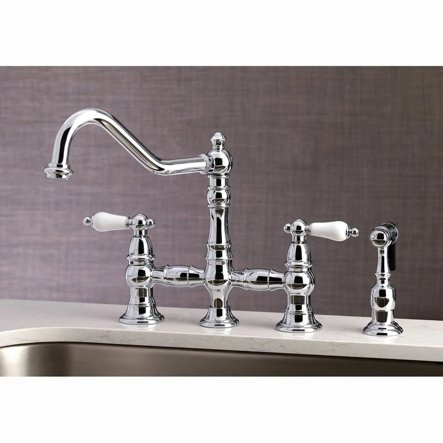 Discount Restoration 8-Inch Bridge Kitchen Faucet with Sprayer Faucets With Side Spray|Bridge Faucets