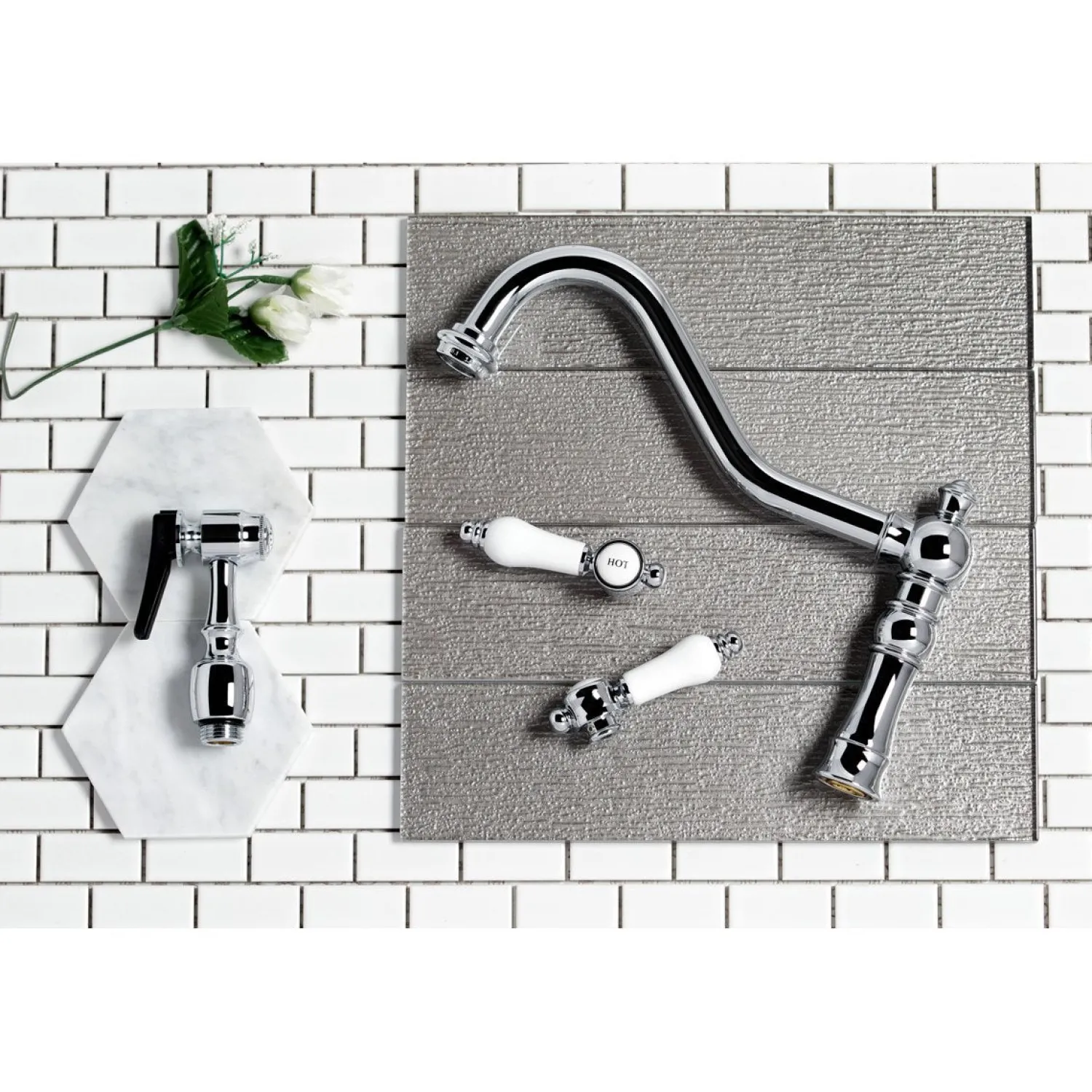 Discount Restoration 8-Inch Bridge Kitchen Faucet with Sprayer Faucets With Side Spray|Bridge Faucets
