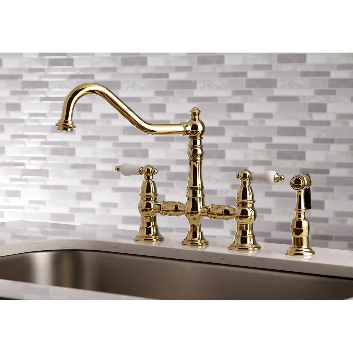 Discount Restoration 8-Inch Bridge Kitchen Faucet with Sprayer Faucets With Side Spray|Bridge Faucets