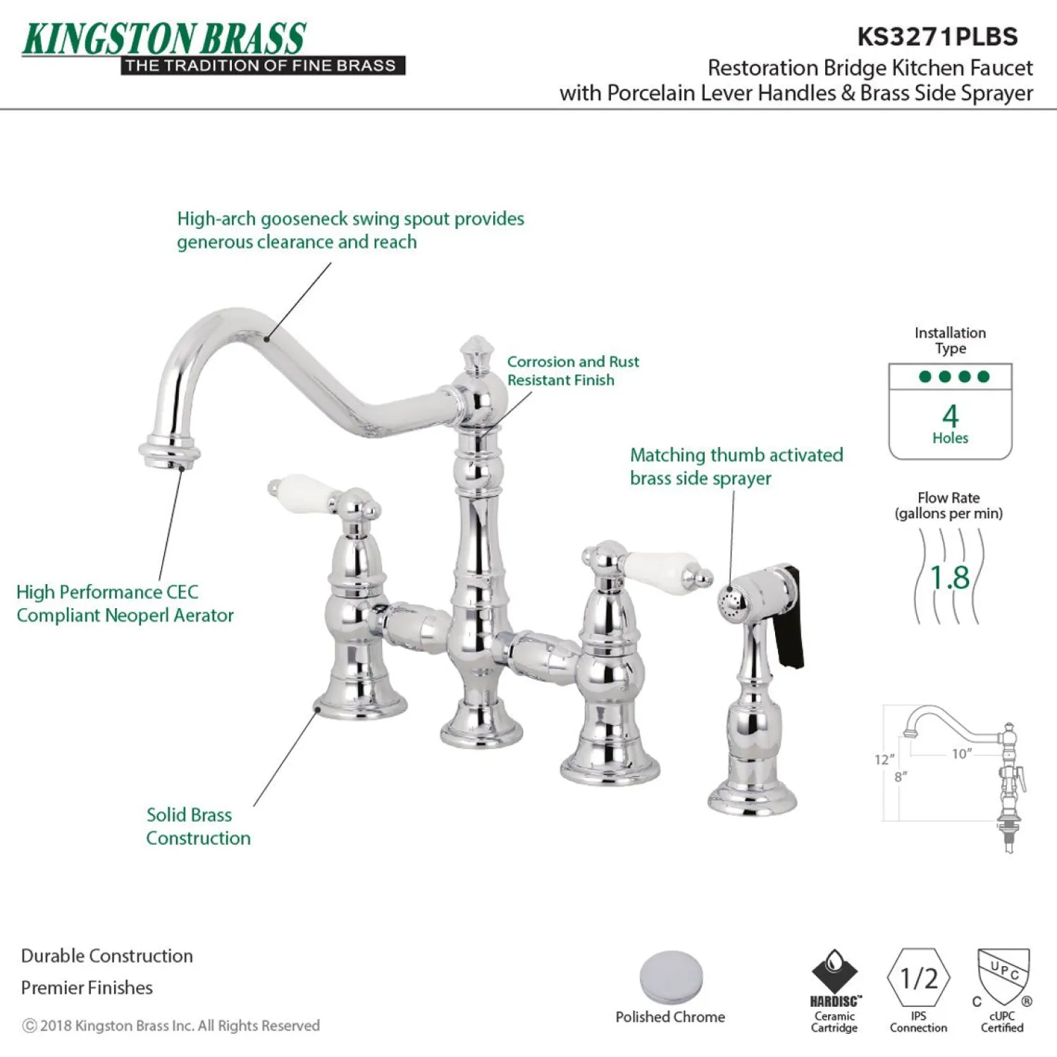 Discount Restoration 8-Inch Bridge Kitchen Faucet with Sprayer Faucets With Side Spray|Bridge Faucets