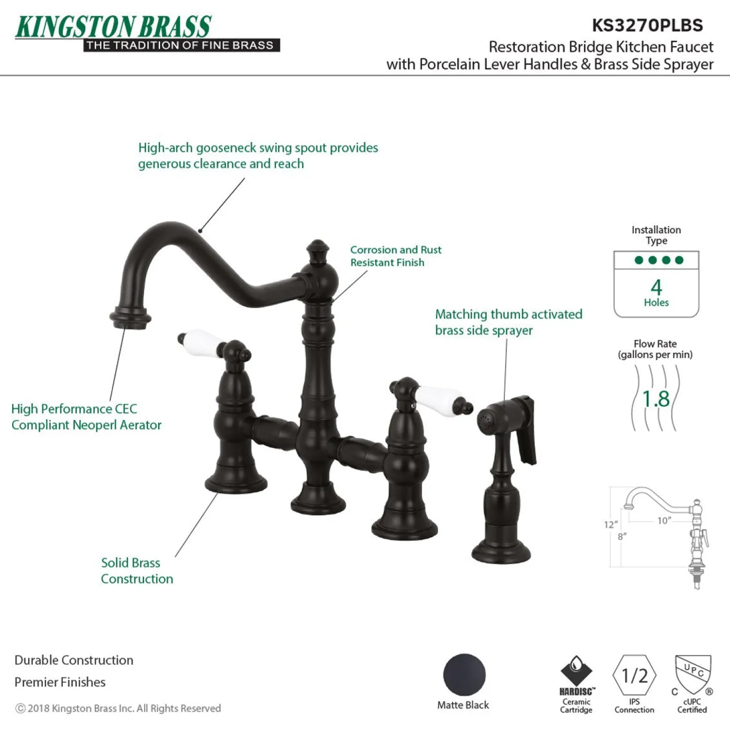 Discount Restoration 8-Inch Bridge Kitchen Faucet with Sprayer Faucets With Side Spray|Bridge Faucets