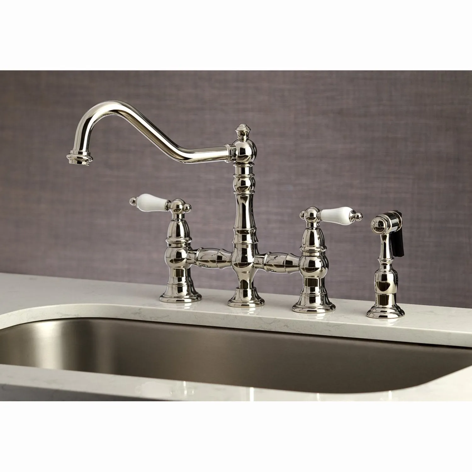 Discount Restoration 8-Inch Bridge Kitchen Faucet with Sprayer Faucets With Side Spray|Bridge Faucets