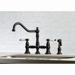 Discount Restoration 8-Inch Bridge Kitchen Faucet with Sprayer Faucets With Side Spray|Bridge Faucets