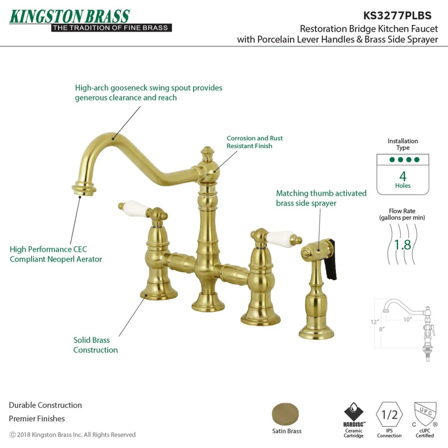 Discount Restoration 8-Inch Bridge Kitchen Faucet with Sprayer Faucets With Side Spray|Bridge Faucets