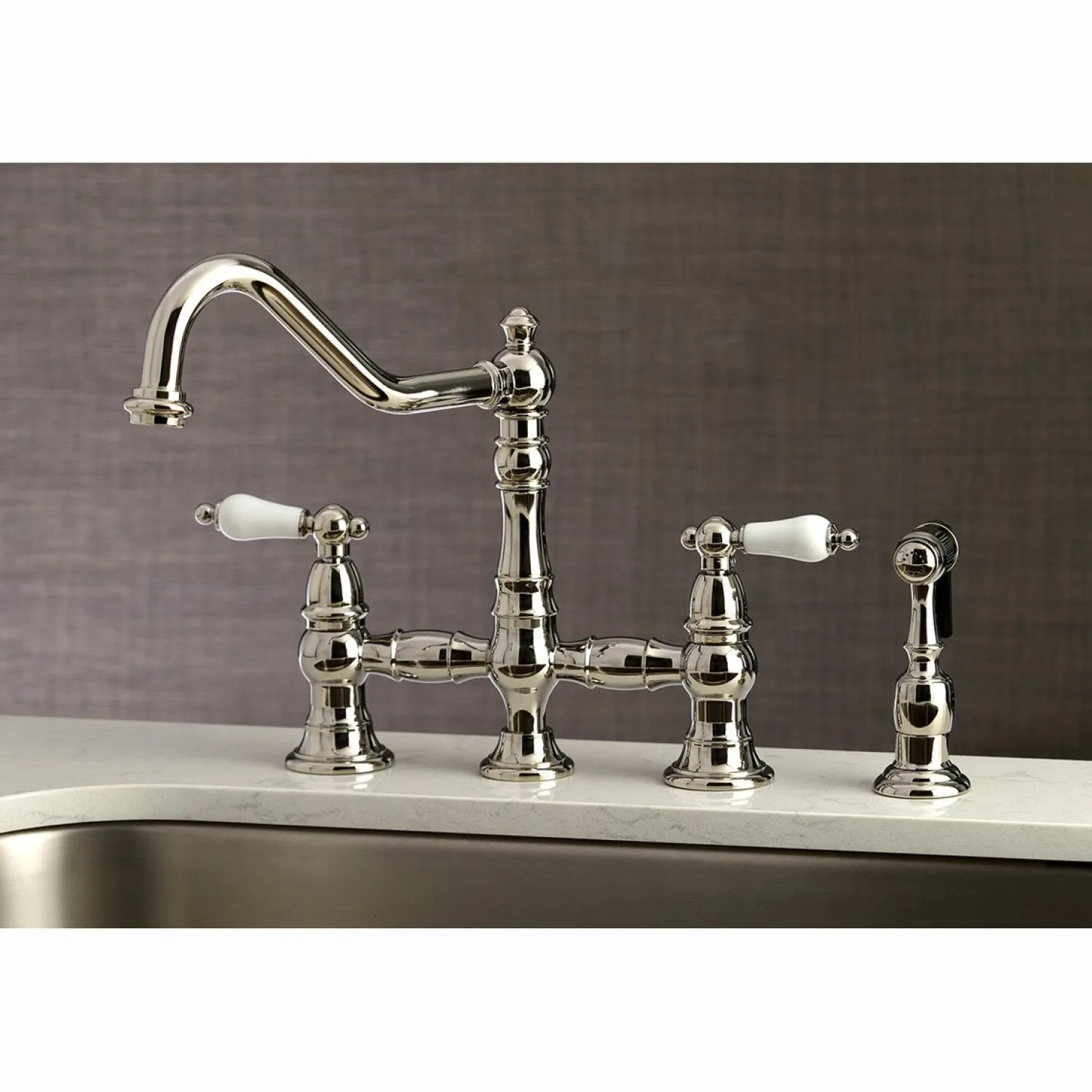Discount Restoration 8-Inch Bridge Kitchen Faucet with Sprayer Faucets With Side Spray|Bridge Faucets