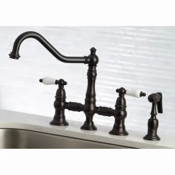 Discount Restoration 8-Inch Bridge Kitchen Faucet with Sprayer Faucets With Side Spray|Bridge Faucets