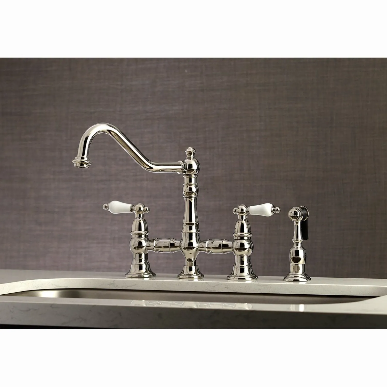 Discount Restoration 8-Inch Bridge Kitchen Faucet with Sprayer Faucets With Side Spray|Bridge Faucets