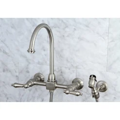 Discount Restoration 8-Inch Centerset Wall Mount Kitchen Faucet with Brass Sprayer Wall Mounted Kitchen Faucets|Faucets With Side Spray