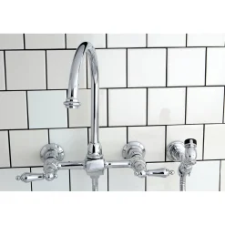 Discount Restoration 8-Inch Centerset Wall Mount Kitchen Faucet with Brass Sprayer Wall Mounted Kitchen Faucets|Faucets With Side Spray