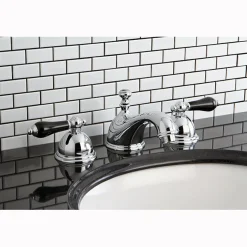 Online Restoration Onyx Widespread Lavatory Faucet with Black Porcelain Lever Handle 8" Widespread