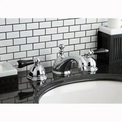 Online Restoration Onyx Widespread Lavatory Faucet with Black Porcelain Lever Handle 8