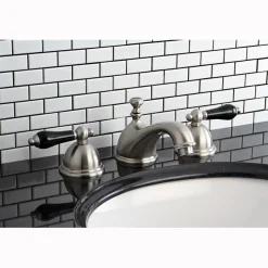 Online Restoration Onyx Widespread Lavatory Faucet with Black Porcelain Lever Handle 8
