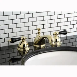 Online Restoration Onyx Widespread Lavatory Faucet with Black Porcelain Lever Handle 8