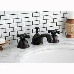 Clearance Restoration Onyx Widespread Lavatory Faucet with Black Porcelain Cross Handle 8" Widespread