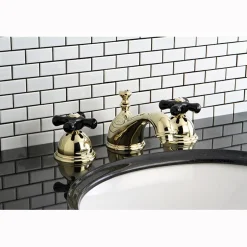 Clearance Restoration Onyx Widespread Lavatory Faucet with Black Porcelain Cross Handle 8" Widespread