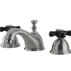 Clearance Restoration Onyx Widespread Lavatory Faucet with Black Porcelain Cross Handle 8