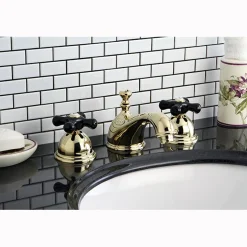 Clearance Restoration Onyx Widespread Lavatory Faucet with Black Porcelain Cross Handle 8