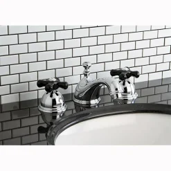 Clearance Restoration Onyx Widespread Lavatory Faucet with Black Porcelain Cross Handle 8
