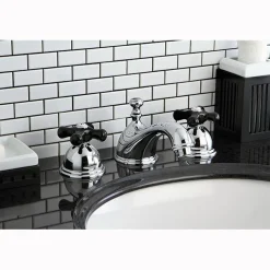 Clearance Restoration Onyx Widespread Lavatory Faucet with Black Porcelain Cross Handle 8