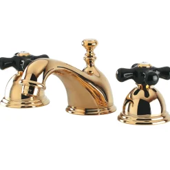 Clearance Restoration Onyx Widespread Lavatory Faucet with Black Porcelain Cross Handle 8
