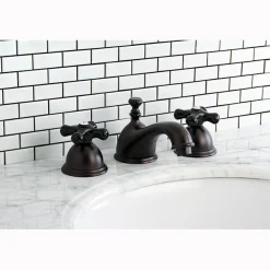 Clearance Restoration Onyx Widespread Lavatory Faucet with Black Porcelain Cross Handle 8
