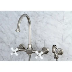 New Restoration Wall Mount 8" Centerset Kitchen Faucet with Brass Sprayer Wall Mounted Kitchen Faucets|Faucets With Side Spray