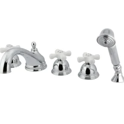 Discount Roman Cross Handles Tub Faucet with Hand Shower Tub Faucets