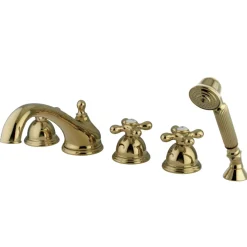 Best Roman KS335X5AX-P 3-Cross Handles Tub Faucet with Hand Shower Tub Faucets