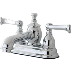 Outlet Royale 4" Centerset Lavatory Faucet with Heritage Spout and Metal Lever Handle 4" Center Set