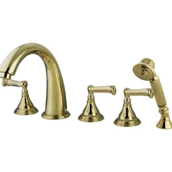 Outlet Royale Roman Tub Filler with Hand Shower in Polished Brass Tub Faucets