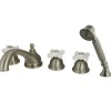 Royale Three Handle Satin Nickel Roman Tub Filler with Hand Shower Tub Faucets