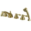 Online Royale Three Handle Roman Tub Filler with Hand Shower in Polished Brass Tub Faucets