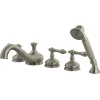 New Royale Three Handle Roman Tub Filler with Hand Shower in Satin Nickel Tub Faucets