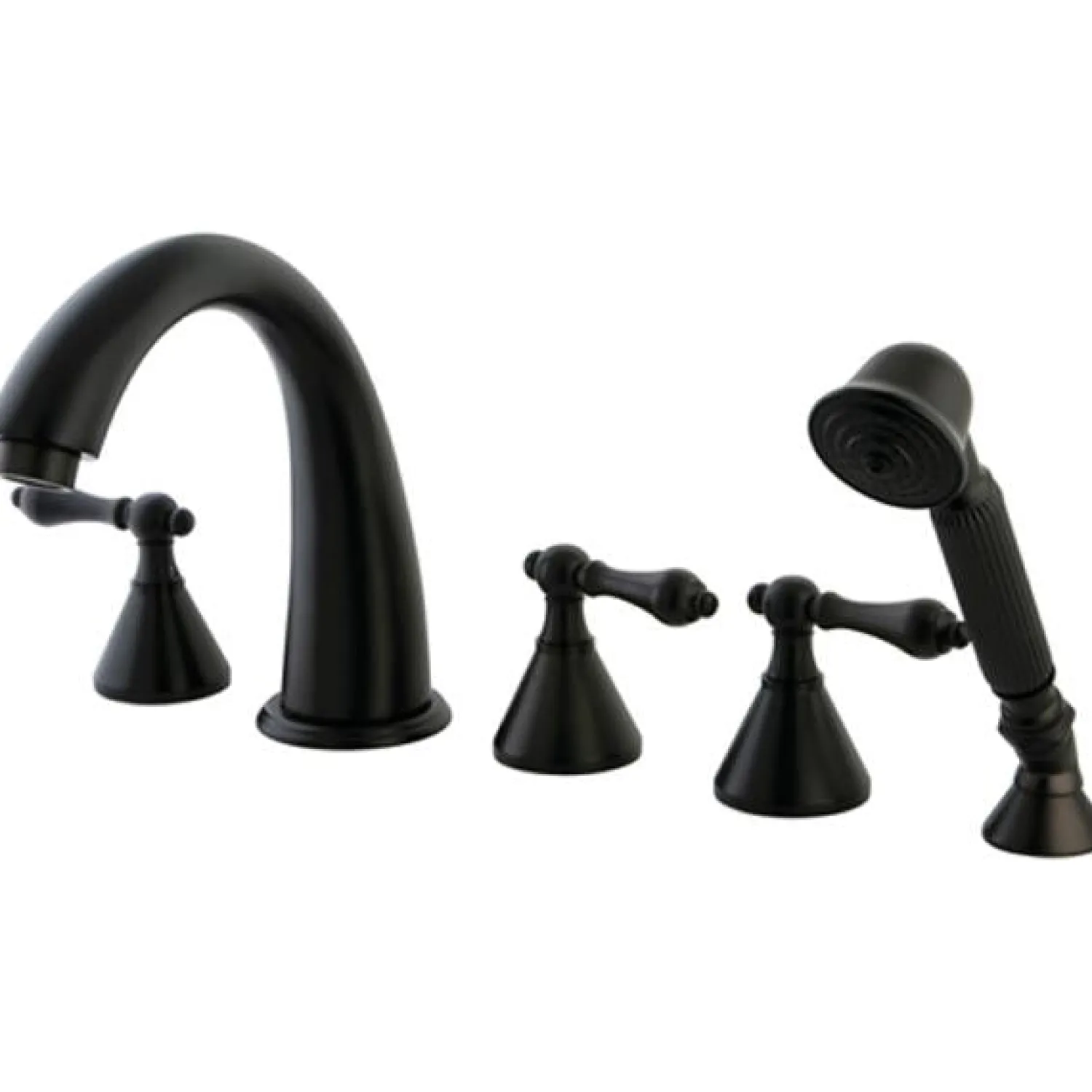 Hot Royale Three Handle Roman Tub Filler with Hand Shower in Oil Rubbed Bronze Tub Faucets