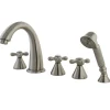 Hot Royale Three Handle Solid Brass Roman Tub Filler with Hand Shower Tub Faucets