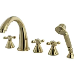 Hot Royale Three Handle Solid Brass Roman Tub Filler with Hand Shower Tub Faucets