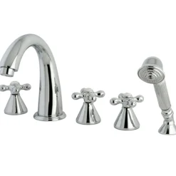 Outlet Royale Three Handle Polished Chrome Roman Tub Filler with Hand Shower Tub Faucets