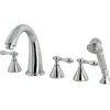 Outlet Royale Three Handle Roman Tub Filler with Hand Shower in Polished Chrome Tub Faucets