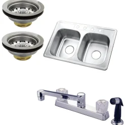 Sale Self-Rimming Double Bowl Kitchen Sink with Faucet Sink And Faucet Combos