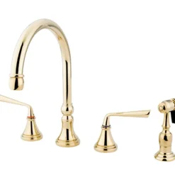 Sale Silver Sage 8" Deck Mount Kitchen Faucet with Brass Sprayer Widespread Kitchen Faucets