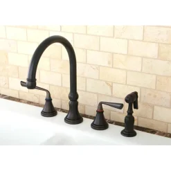 Sale Silver Sage 8" Deck Mount Kitchen Faucet with Brass Sprayer Widespread Kitchen Faucets