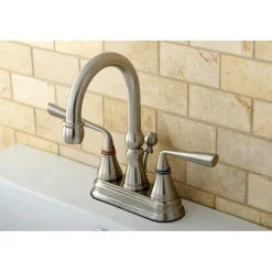 Clearance Silver Sage Two Handle 4" Centerset Lavatory Faucet with Brass Pop-up in Satin Nickel 4" Center Set