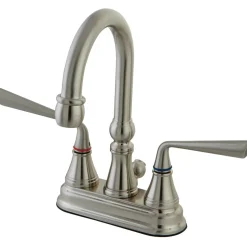 Clearance Silver Sage Two Handle 4" Centerset Lavatory Faucet with Brass Pop-up in Satin Nickel 4" Center Set