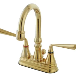Clearance Silver Sage Two Handle 4" Centerset Lavatory Faucet with Brass Pop-up in Polished Brass 4" Center Set